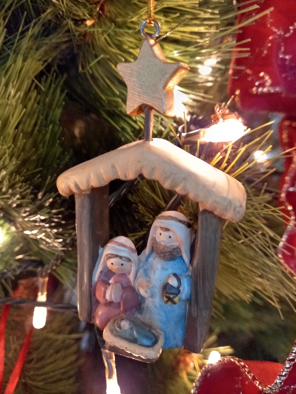 Nativity scene on Christmas tree.